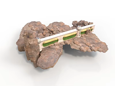 Natural Rock Formation With Metallic Beam Structure And Green Inlays 3d model