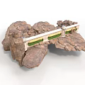 Natural Rock Formation With Metallic Beam Structure And Green Inlays