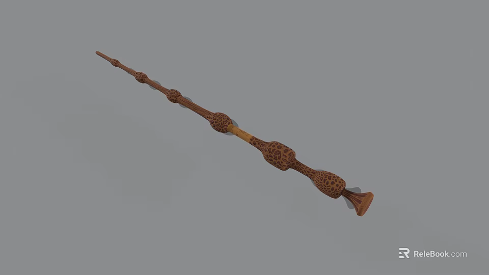 Ornate Wooden Carved Long Handle Household Item With Ergonomic Grip Design 3d model 