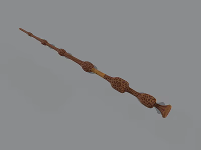 Ornate Wooden Carved Long Handle Household Item With Ergonomic Grip Design 3d model