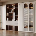 Elegant Modern Full Wall Bookcase With Arched Glass Doors And Built In Warm Lighting