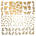 Golden Wall Decor With Various Animal Silhouettes Arranged On White Background