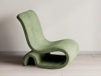 Green Modern Lounge Chair With Unique Curved Shape And Soft Upholstery On Wooden Floor 3d model