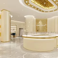 Luxurious Jewelry Store Interior With Elegant Display Cases Ornate Ceiling Lights And Modern Gold Tones
