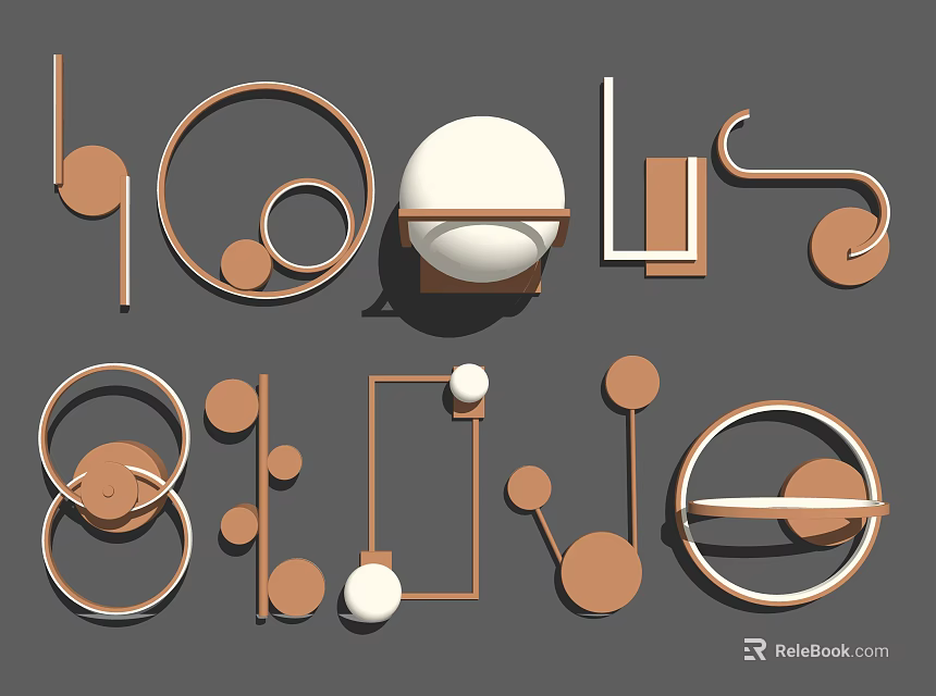 Modern Geometric Wall Lamps With Circular Rings And Spherical Shades 3d model 