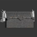 Industrial Metal Grille Structure With Gray Frame Wooden Panels And Support Elements