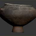 Carved Ancient Clay Earthenware Bowl With Striped Patterns Sturdy Base And Side Handles 3d model