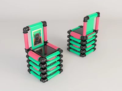 Modern Stackable Leisure Chairs With Green Pink Black Frames And Compact Design 3d model