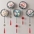 Chinese Style Floral Wall Decor With Tassels And Various Shaped Frames 3d model