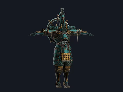 Ornate Ancient Armor Figure With Green Gold Decorative Details Helmet And Chest Plate 3d model