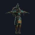 Ornate Ancient Armor Figure With Green Gold Decorative Details Helmet And Chest Plate