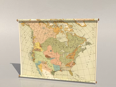 Vintage Scroll World Map Wall Decor with Detailed Geographic Patterns 3d model