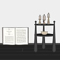 Modern Black Three Tier Side Table With Candles Bowl And Open Book