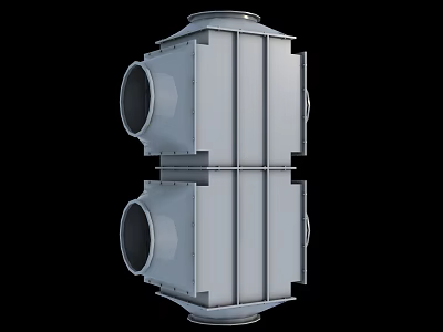 Industrial Stainless Steel Equipment With Symmetrical Square Structure And Circular Pipeline Ports 3d model