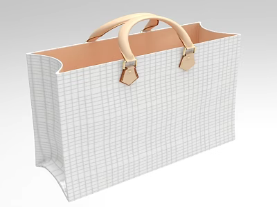 Minimalist White Grid Pattern Handbag With Beige Leather Handles And Structured Shape 3d model