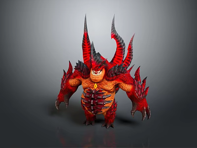 Game Movie Character Red Spiked Demonic Monster With Horns Winged Muscular Fierce Body 3d model
