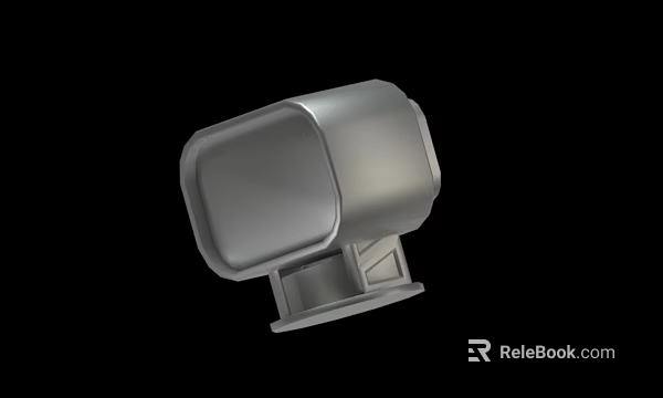 Silver Metallic Mechanical Component With Square Housing And Base Stand 3d model 