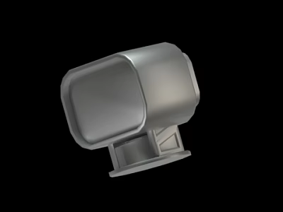 Silver Metallic Mechanical Component With Square Housing And Base Stand 3d model