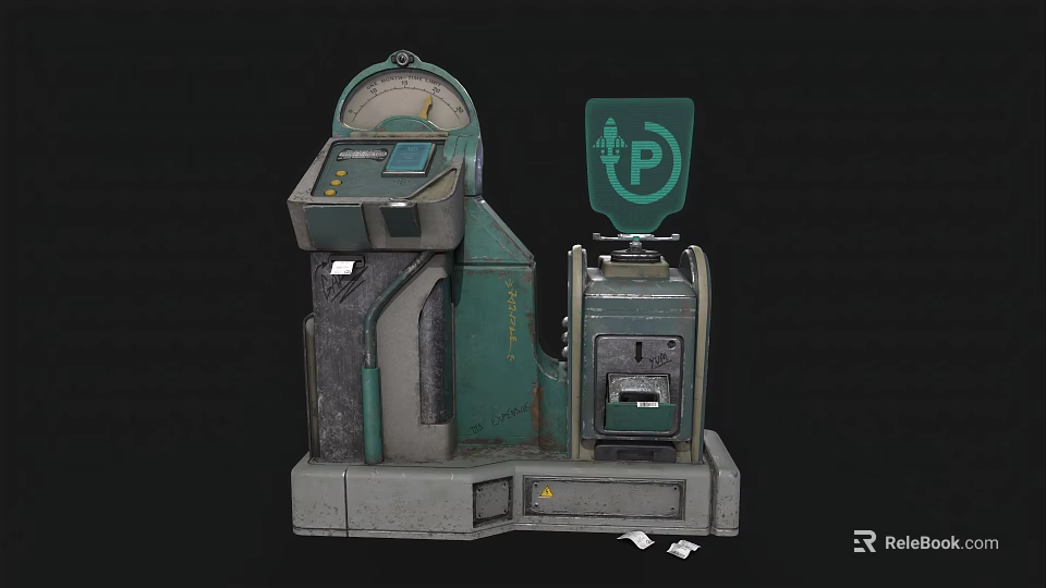Vintage Green Household Parking Meter With Display Panel P Sign And Ticket Slot 3d model 