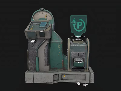 Vintage Green Household Parking Meter With Display Panel P Sign And Ticket Slot 3d model