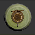 Green Bulbous Potion Bottle With Cracked Glass Texture Wooden Cork And Rope Binding