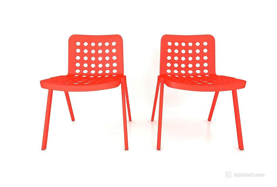 Two Red Plastic Leisure Chairs With Perforated Design And Modern Style 3d model