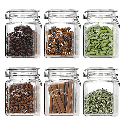 Clear Glass Spice Jars with Clip Top Lids for Storing Various Herbs and Spices 3d model