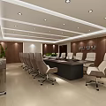 Modern Conference Room Design With Long Table Comfortable Chairs Wooden Walls And Ceiling Lights