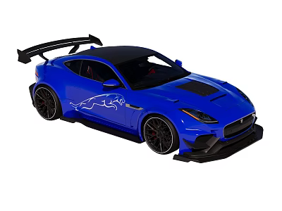 Blue Sports Car Featuring Black Roof Rear Spoiler And White Graphic Design 3d model