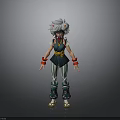 3D Character Model With White Feather Hair Green Top Striped Pants And Red Arm Bands
