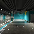 Spacious Underground Parking Lot With C10 Zone Blue Yellow Walls And Lane Markings