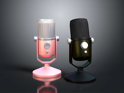 Stylish Modern Pink And Black Microphones With Sleek Stand Design For Recording 3d model