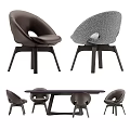 Modern Dining Table Set With Leather And Woven Chairs And Dark Wooden Legs