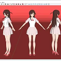 Anime Character In White School Uniform Red Bow Red High  Heels Brown Hair Multiple Angles
