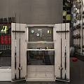 Gray Tool Storage Cabinet With Pegboard Hanging Tools Fishing Rods And Drawers