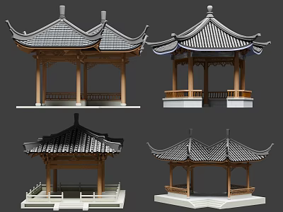 Traditional Chinese Pavilions With Classic Tile Roofs Wooden Structures And Elegant Eaves Design 3d model