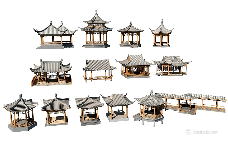 Traditional Chinese Wooden Pavilion Models With Classic Architectural Styles And Designs 3d model 