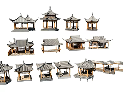 Traditional Chinese Wooden Pavilion Models With Classic Architectural Styles And Designs 3d model