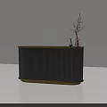Modern Reception Desk With Ribbed Grey Panel And Golden Base Decorated With Vase And Twigs