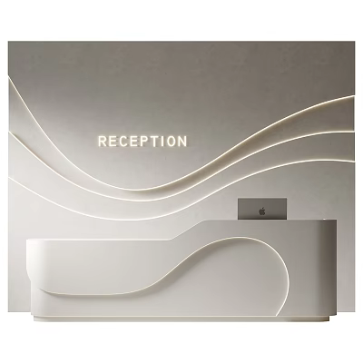 Elegant Modern White Reception Desk With Wave Like Light Strips On Gray Wall 3d model