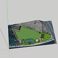 Landscape Garden Design With Green Lawn Trees Pond And Pathways