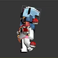 Pixelated Game Character With Colorful Hat Blue Hair Pink Scarf White Outfit And Red Fruits