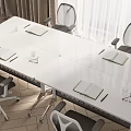Modern Conference Table With Ergonomic Chairs Notebooks And Cups In Bright Office Setting 3d model