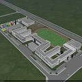 Modern School Buildings With Green Campus Playground Lush Trees And Roads