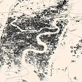 Aerial Urban Planning Layout of City with Winding River and Green Surroundings