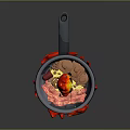 Everyday Frying Pan With Flames Cooking Tasty Meat Slices And Noodles