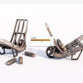 Weathered Vintage Wheelbarrows With Scattered Wooden Pieces And Metal Frames