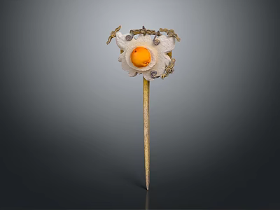 Elegant Floral Hairpin Jewelry With Yellow Gem Center And Gold Decorative Elements 3d model