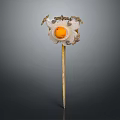 Elegant Floral Hairpin Jewelry With Yellow Gem Center And Gold Decorative Elements