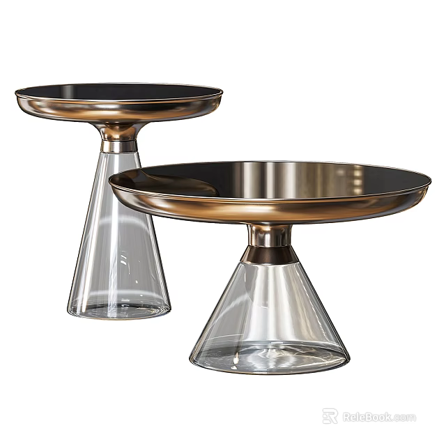 Two Modern Coffee Tables With Glass Bases And Golden Metal Tops Design 3d model 